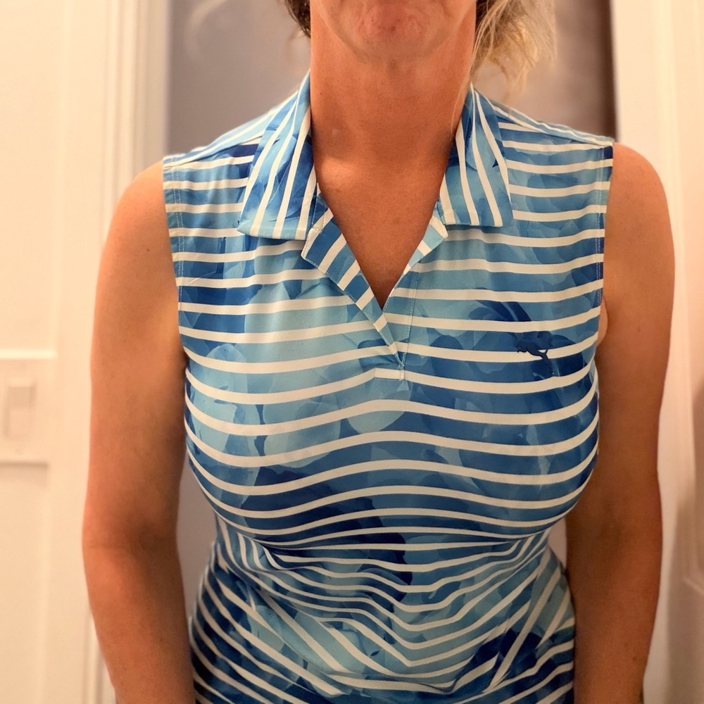 Women’s Puma Golf Striped floral blue shirt Polo size Medium
